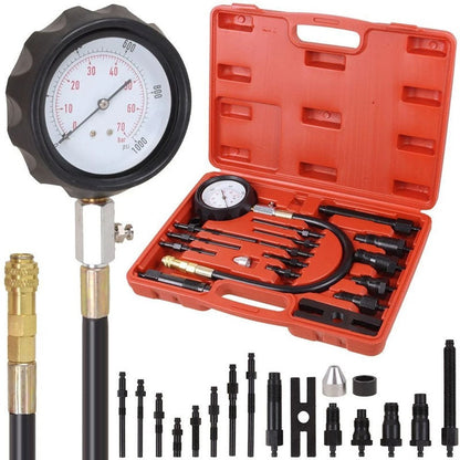 Diesel engine compression tester kit with brass fittings and gauge