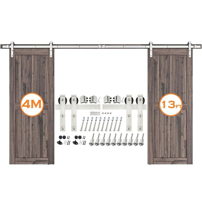 Barn door hardware 4M double door kit showing stainless steel rails
