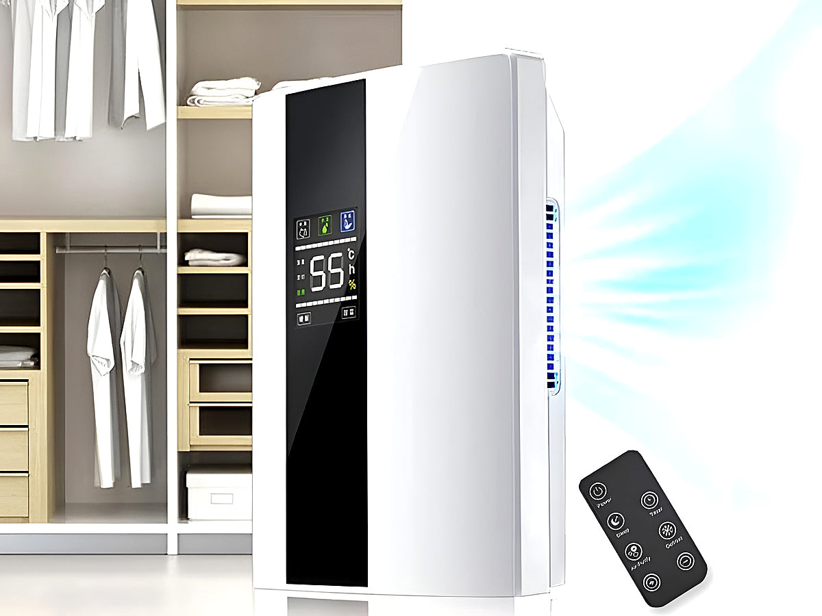 Dehumidifier 22L portable with remote control on table