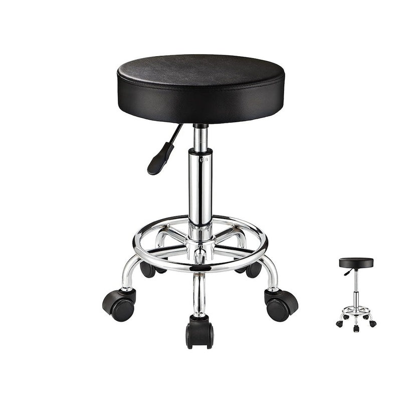 Adjustable salon stool black PU leather seat front view