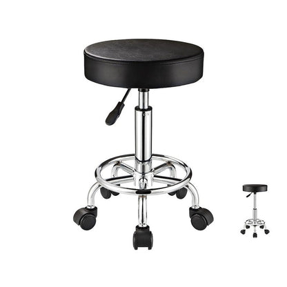Adjustable salon stool black PU leather seat front view