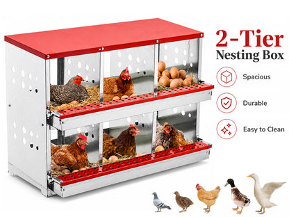 Nesting Box Chicken Hen Roll Away Laying Nest Boxes Chook Brooder 6 Compartment