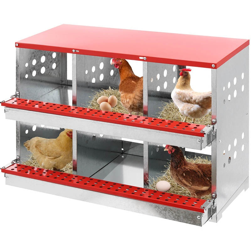Chicken nesting box front view showing six compartments