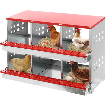Chicken nesting box front view showing six compartments