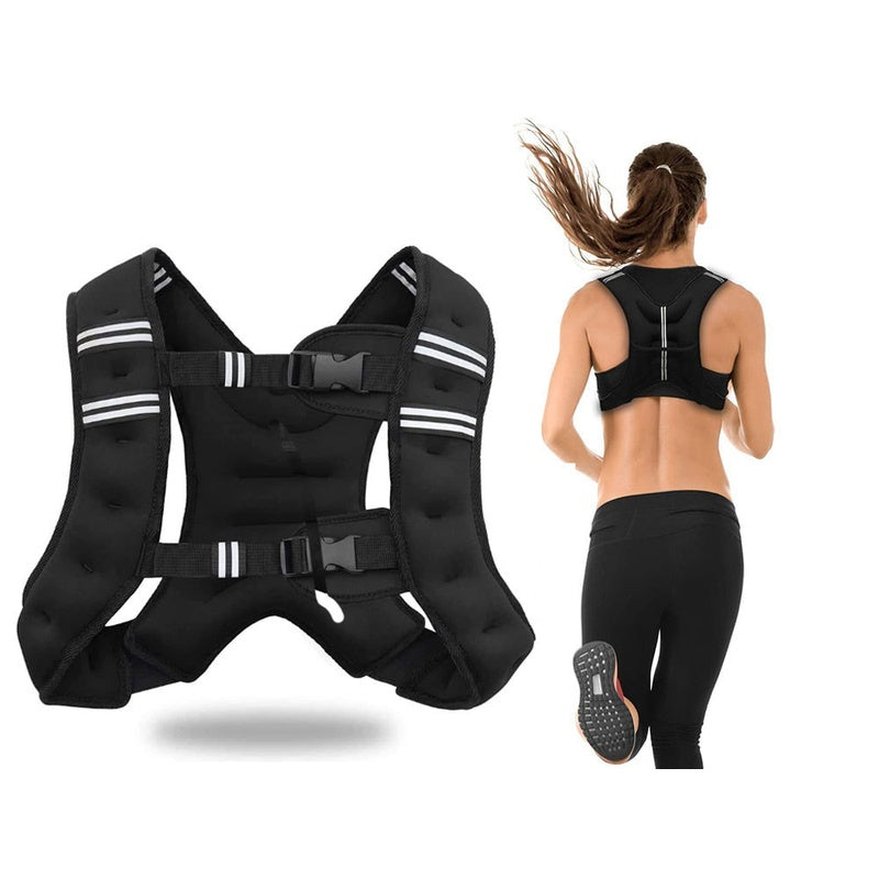 Weighted vest 10kg front view showing black Oxford fabric