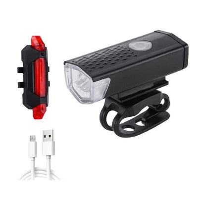 Front view of bike light set showing USB rechargeable front light