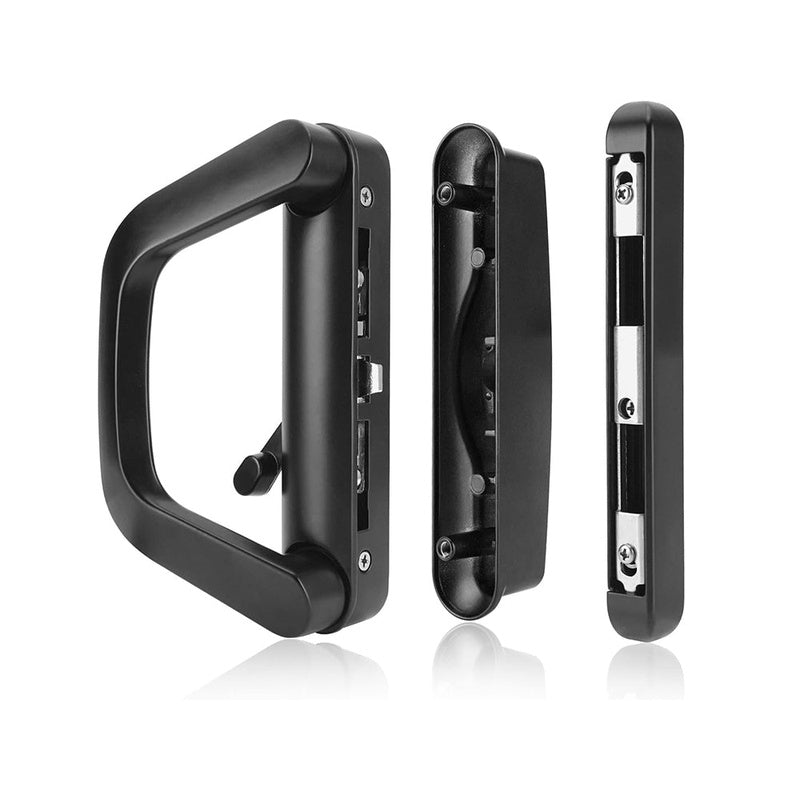 Sliding door handle black aluminium alloy close up