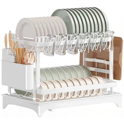 Dish drying rack two-tier stainless steel frame side view