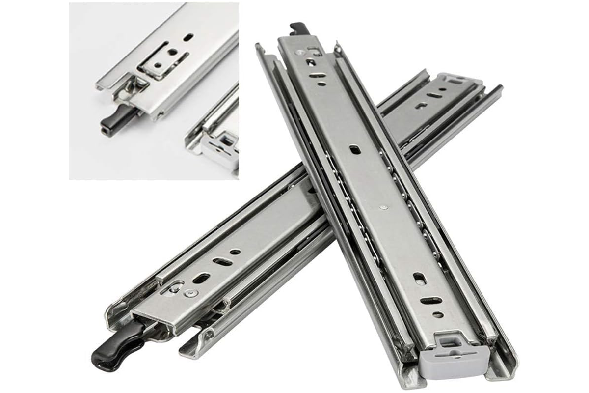 Close-up of locking mechanism on 12 inch drawer slides runner