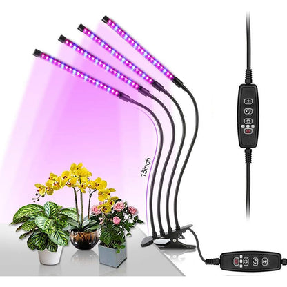 LED grow light for indoor plants showing 4 adjustable lamp heads