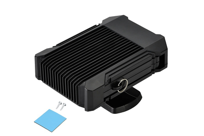 Side angle of car heater for windscreen 12V highlighting compact size
