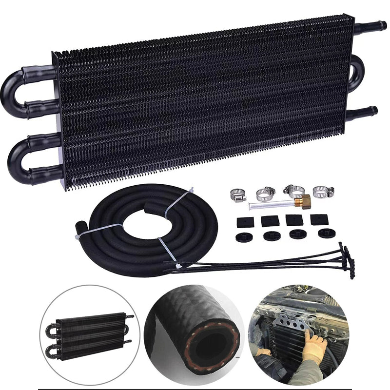 Universal 4 rows oil cooler radiator showing black anodised aluminium finish