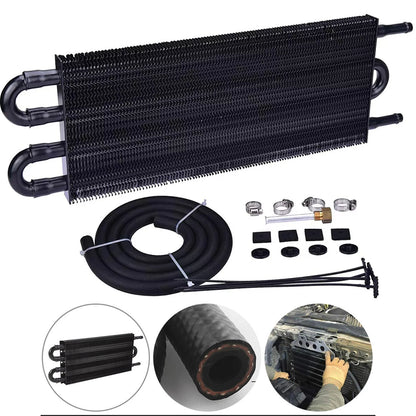 Universal 4 rows oil cooler radiator showing black anodised aluminium finish