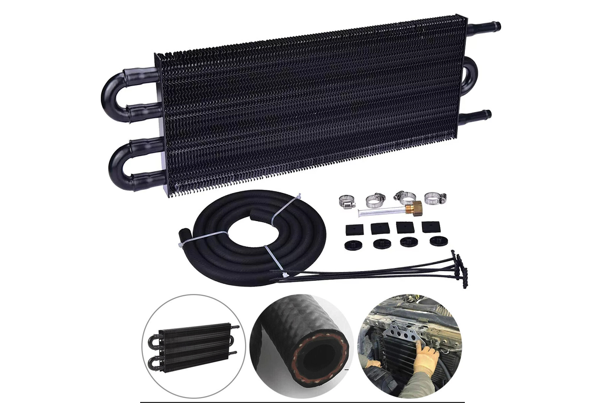 Close up of aluminium tubes on universal 4 rows oil cooler radiator