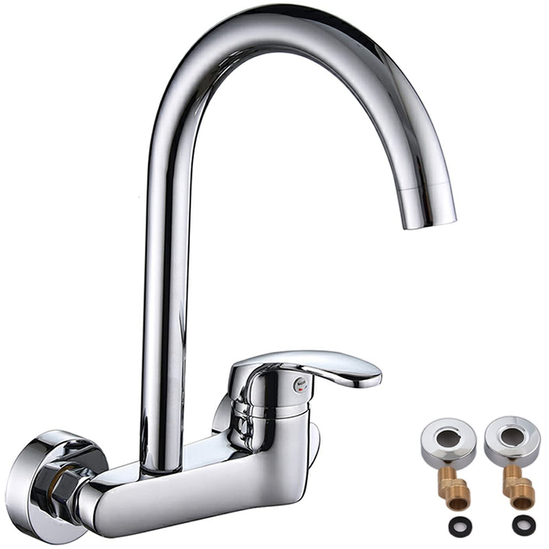 Kitchen mixer tap chrome finish showing full 360 degree swivel spout