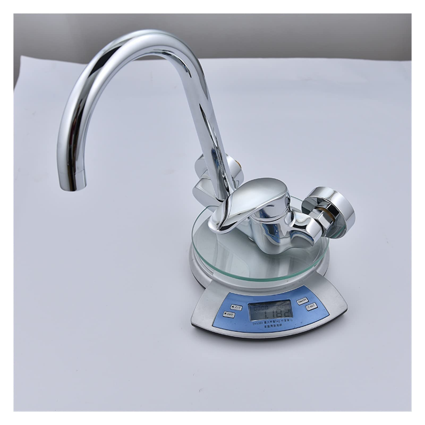 Kitchen mixer tap spout reach and height dimensions displayed