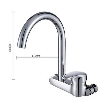 Side view of stainless steel kitchen mixer tap with copper core valve