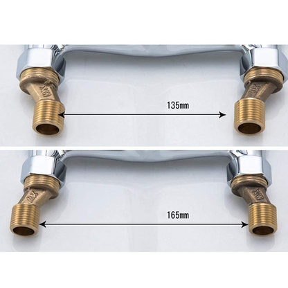 Top angle of kitchen mixer tap showing ceramic spool valve