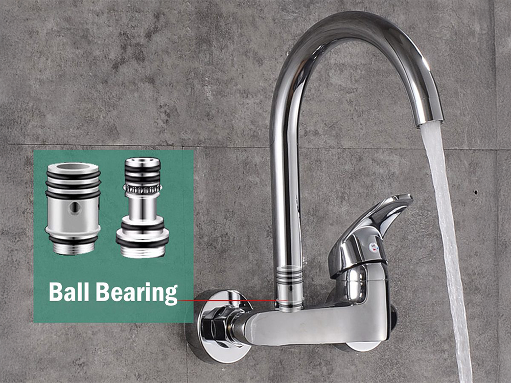 Detail of chrome electroplated surface on kitchen mixer tap