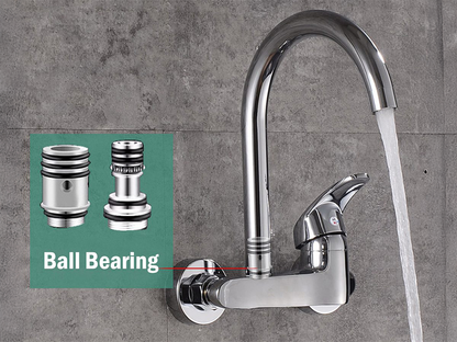 Detail of chrome electroplated surface on kitchen mixer tap
