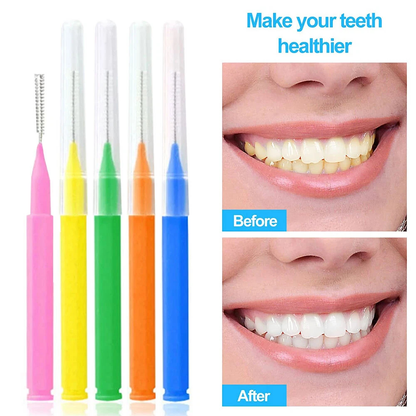 Interdental brush toothpick showing flexible bristles and wire core
