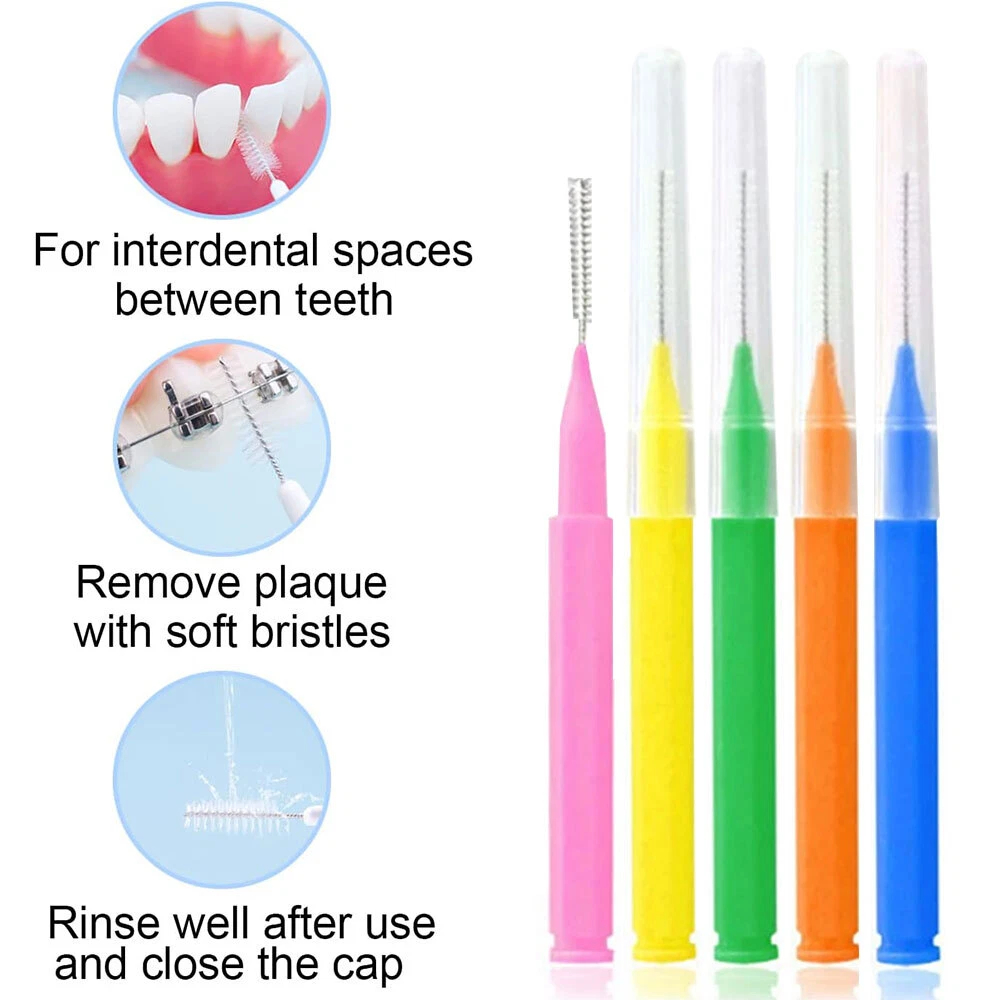 Interdental brush toothpick showing flexible bristles and wire core