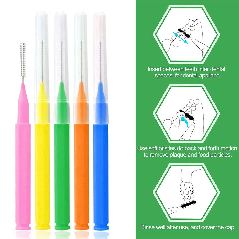 Interdental brush toothpick showing flexible bristles and wire core