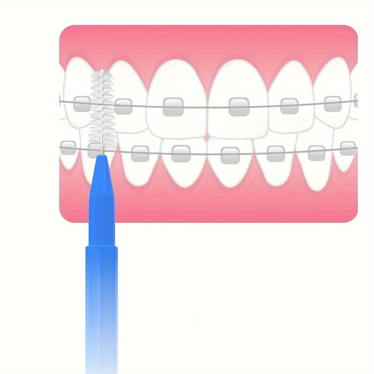 Interdental brush toothpick inserted between teeth for cleaning