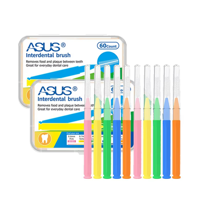 Interdental brush toothpick showing flexible bristles and wire core