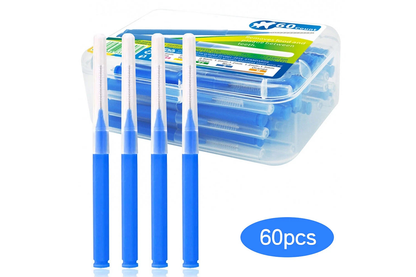 Side view of interdental brush toothpick with stainless steel core