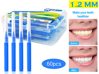 Top angle of 60pcs interdental brush toothpick set in storage box