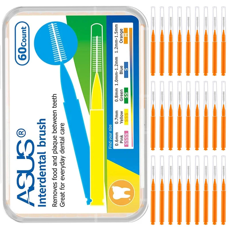 Interdental brush toothpick set showing 60 orange brushes