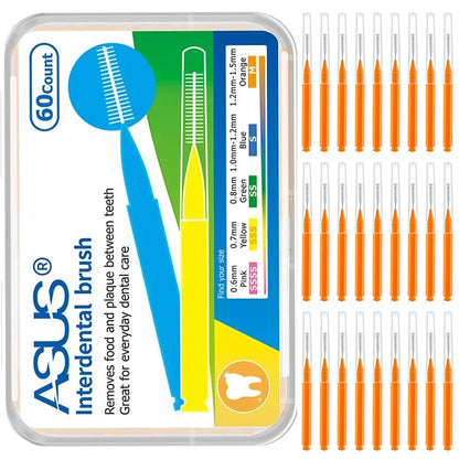 Interdental brush toothpick set showing 60 orange brushes