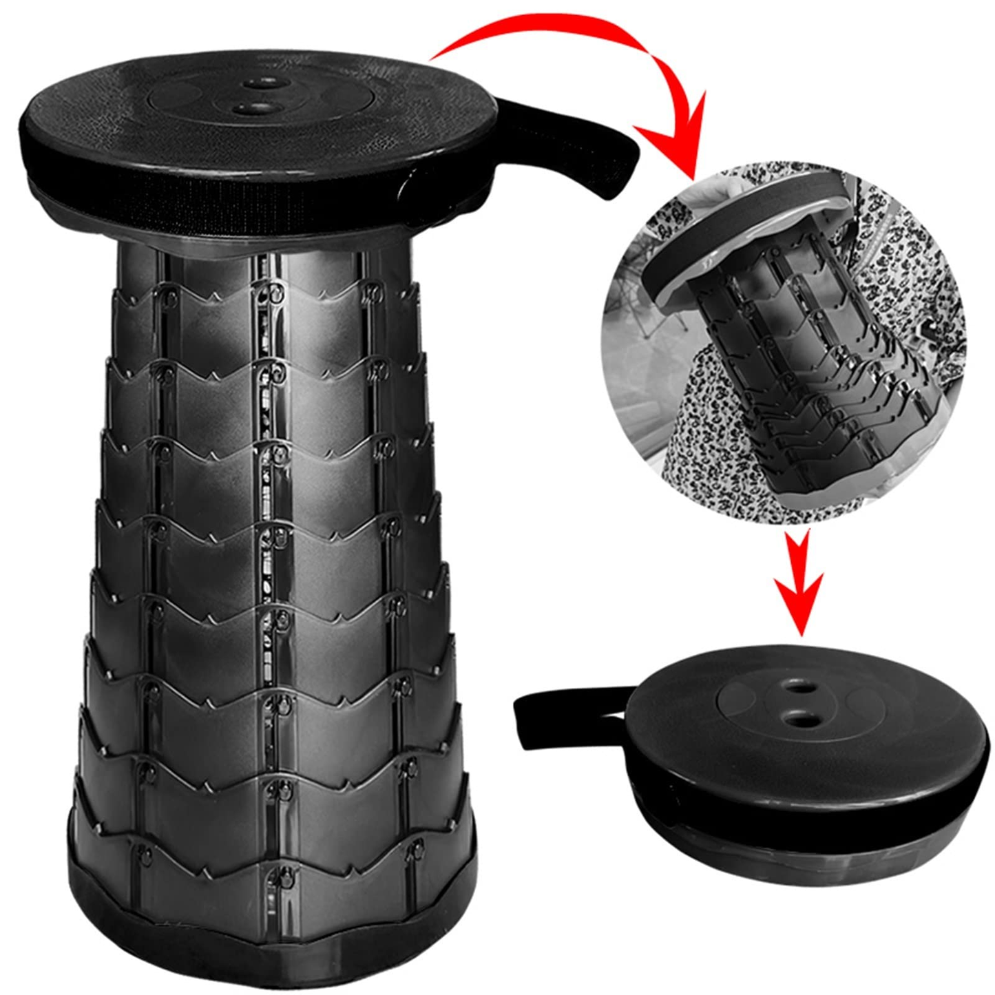 Close-up of folding telescopic stool non-slip base detail