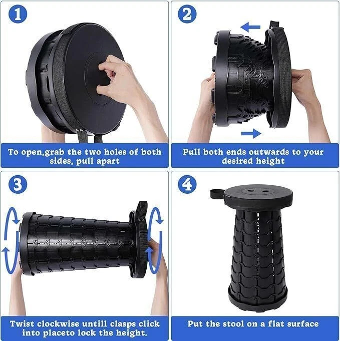 Folding telescopic stool extended to maximum height 45 cm