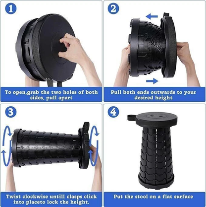 Folding telescopic stool extended to maximum height 45 cm