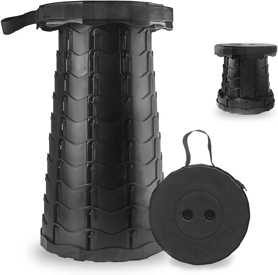 Folding telescopic stool folded flat for easy backpack storage