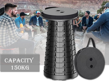 Folding telescopic stool used outdoors on grass for camping