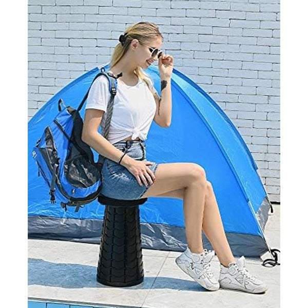 Folding telescopic stool showing twist and pull mechanism