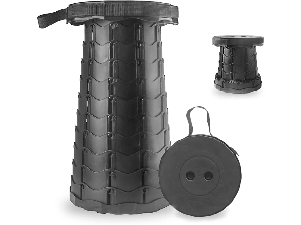 Folding telescopic stool showing twist and pull mechanism