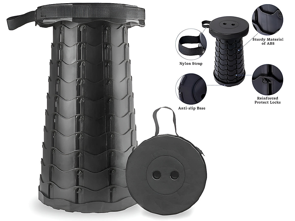 Folding telescopic stool showing twist and pull mechanism