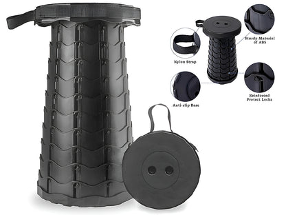 Folding telescopic stool showing twist and pull mechanism