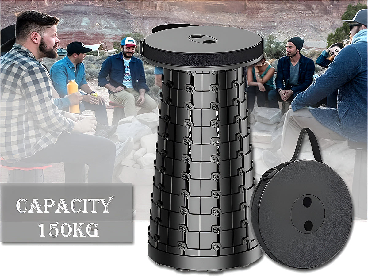 Folding telescopic stool showing twist and pull mechanism