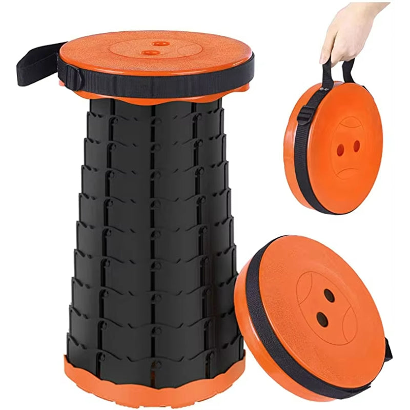 Telescopic portable folding stool orange colour side view