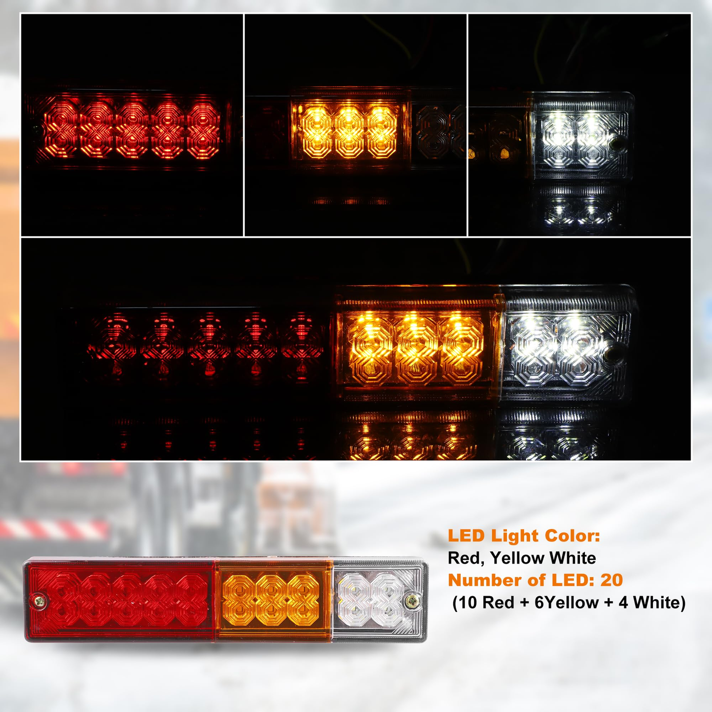 LED trailer tail light showing reverse white LED lights