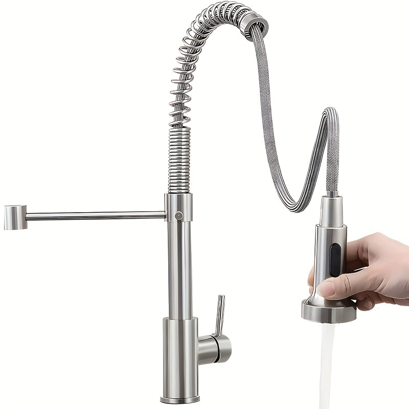 Kitchen mixer tap stainless steel finish close up