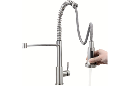 Side view of kitchen mixer tap with pullout nozzle extended