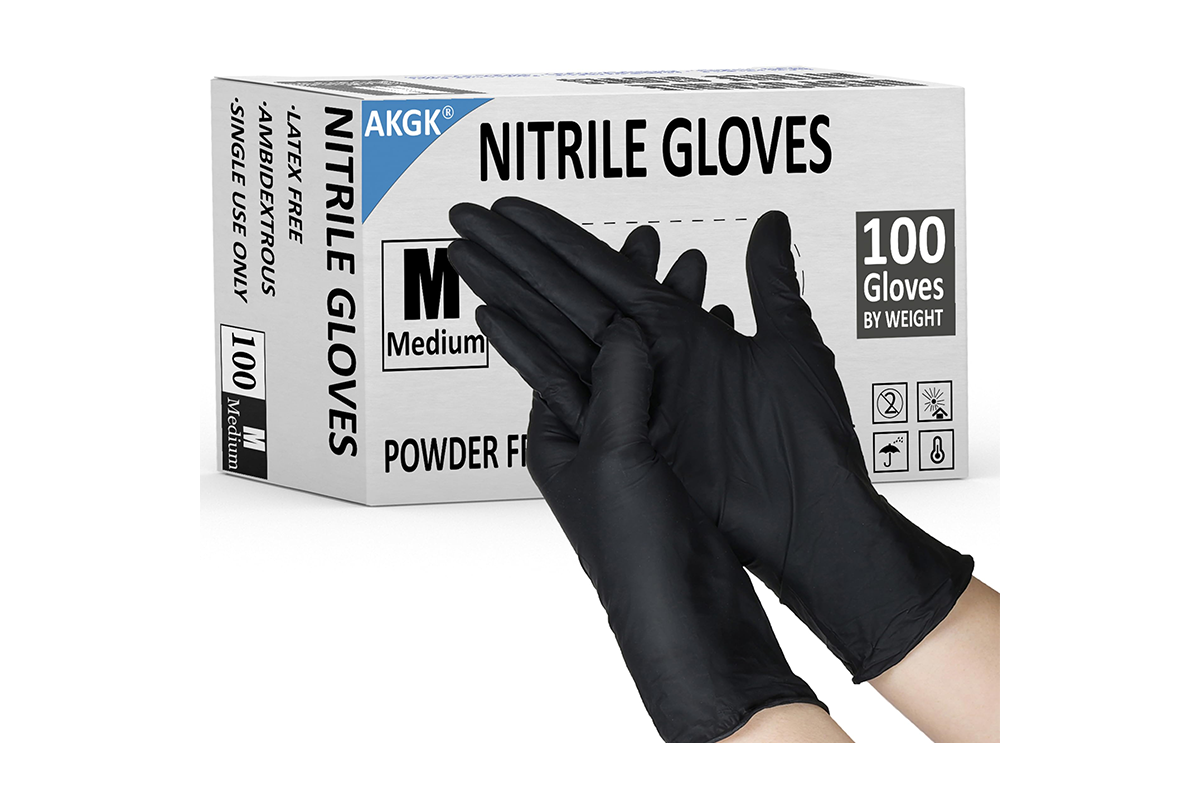 Close-up of disposable nitrile gloves textured fingertips