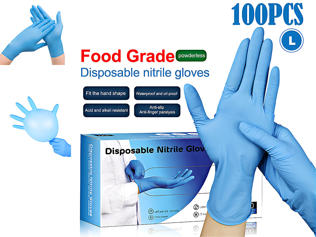 100x Disposable Nitrile Gloves Blue- Large
