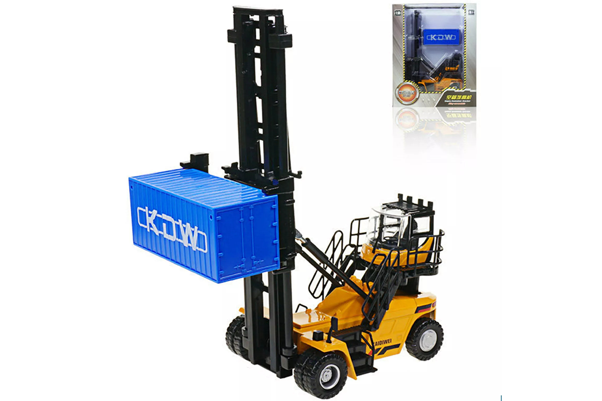 Close up of RC forklift toy metal and plastic parts